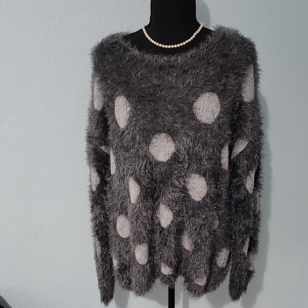 Joseph Charcoal Fuzzy Polka Dot Sweater